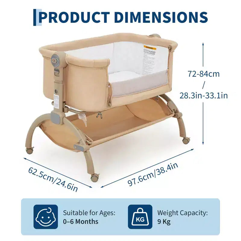 Culla 3 in 1, Lettino da Co-Sleeping Regolabile con Ruote e Zanzariera, Culla Portatile, Tessuti Traspiranti per Neonati e Bambini