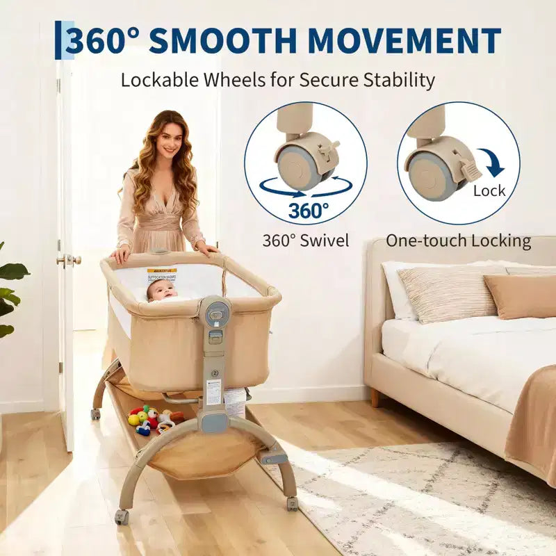 Culla 3 in 1, Lettino da Co-Sleeping Regolabile con Ruote e Zanzariera, Culla Portatile, Tessuti Traspiranti per Neonati e Bambini