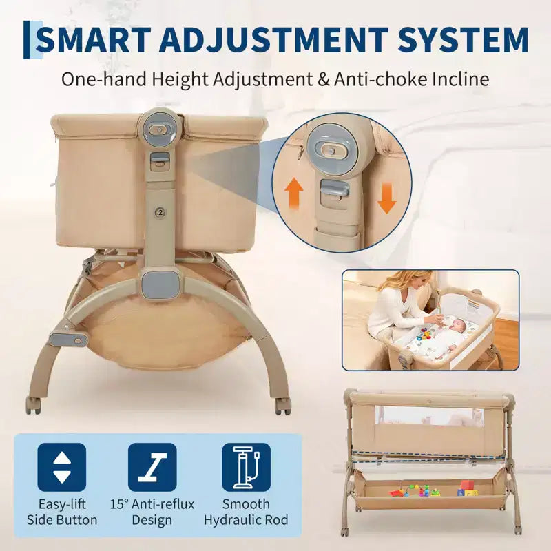 Culla 3 in 1, Lettino da Co-Sleeping Regolabile con Ruote e Zanzariera, Culla Portatile, Tessuti Traspiranti per Neonati e Bambini