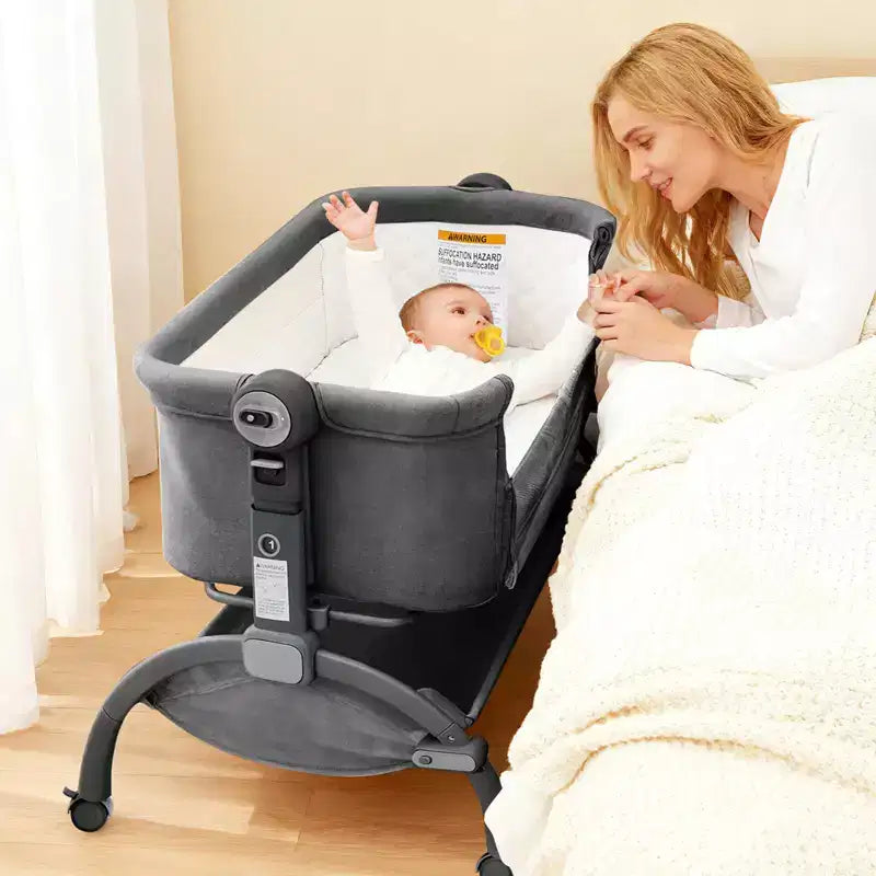 Culla 3 in 1, Lettino da Co-Sleeping Regolabile con Ruote e Zanzariera, Culla Portatile, Tessuti Traspiranti per Neonati e Bambini