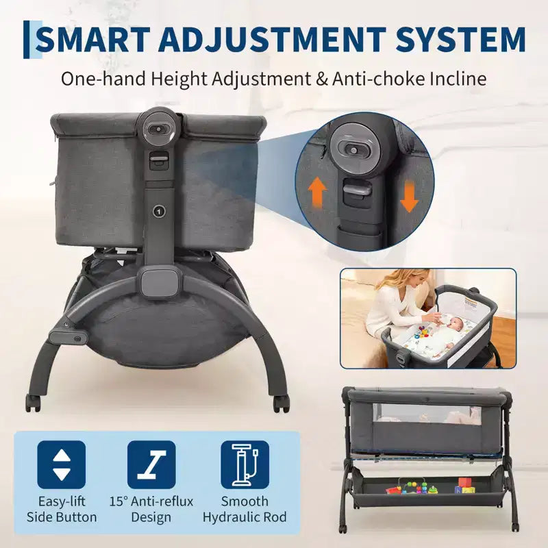 Culla 3 in 1, Lettino da Co-Sleeping Regolabile con Ruote e Zanzariera, Culla Portatile, Tessuti Traspiranti per Neonati e Bambini