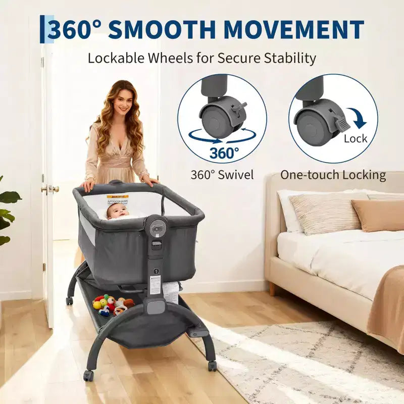 Culla 3 in 1, Lettino da Co-Sleeping Regolabile con Ruote e Zanzariera, Culla Portatile, Tessuti Traspiranti per Neonati e Bambini