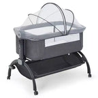 3-in-1 Baby Crib, Adjustable Bedside Sleeper with Wheels & Mosquito Net, Portable Bassinet Bassinet, Breathable Fabrics for Newborn to Toddler