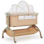 Culla 3 in 1, Lettino da Co-Sleeping Regolabile con Ruote e Zanzariera, Culla Portatile, Tessuti Traspiranti per Neonati e Bambini