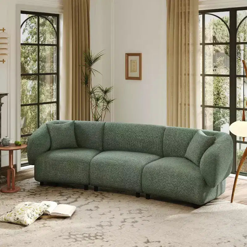 MAYEERTY Divano curvo contemporaneo a 3 posti beige da 250 cm, seduta imbottita, design aerodinamico, struttura resistente per spazi abitativi eleganti