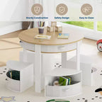 Set Tavolo e Sedie per Bambini, Tavolo Tondo per Attività con 4 Sgabelli Contenitore, Scrivania Nido Salvaspazio per Artigianato, Disegno, Lettura, Bambini e Bambine dai 3 Anni in su
