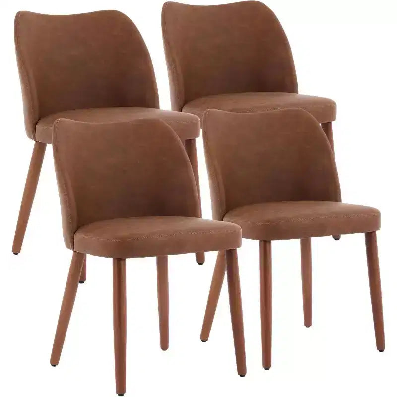 Set di 4 sedie da pranzo, sedie da pranzo moderne con gambe in legno, sedie da cucina imbottite senza braccioli con piedini regolabili/schienale a farfalla, marroni