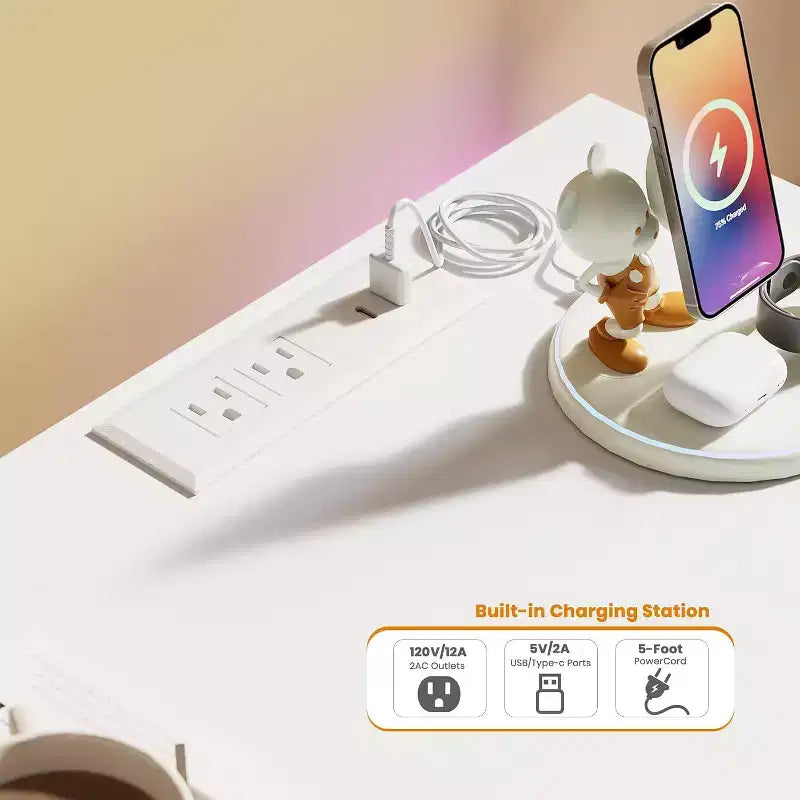 Comò a 9 cassetti Acekool con porte e prese, cassettiera larga 160 cm e mobile TV, mobiletto contenitore per camera da letto