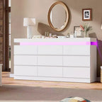 Comò a 9 cassetti Acekool con porte e prese, cassettiera larga 160 cm e mobile TV, mobiletto contenitore per camera da letto