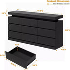 Comò a 9 cassetti Acekool con porte e prese, cassettiera larga 160 cm e mobile TV, mobiletto contenitore per camera da letto