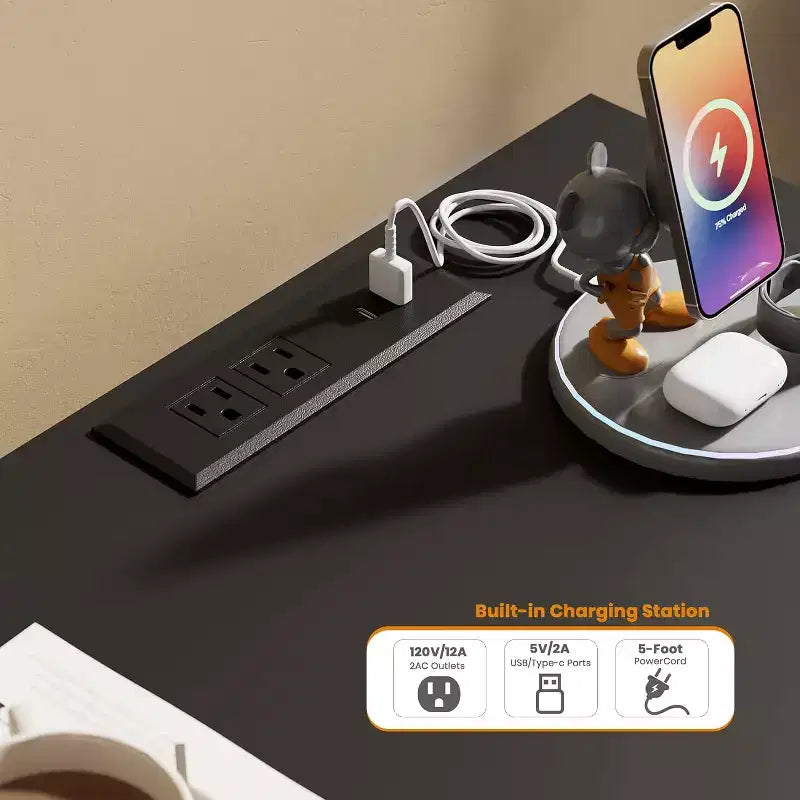 Comò a 9 cassetti Acekool con porte e prese, cassettiera larga 160 cm e mobile TV, mobiletto contenitore per camera da letto