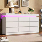 Comò a 9 cassetti Acekool con porte e prese, cassettiera larga 160 cm e mobile TV, mobiletto contenitore per camera da letto