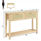 Consolle in Rattan con 2 Cassetti e 2 Ripiani - Tavolo da Ingresso per Divano in Rovere Caramello Riciclato, Tavolo da Corridoio per Foyer con Spazio Contenitore