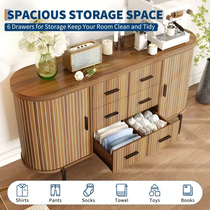 47 Cassettiera Credenza a Buffet Moderna di Metà Secolo in Finto Marmo, Consolle Contenitore Scanalata con 3 Cassetti e Gambe in Metallo per Sala da Pranzo Soggiorno Ingresso