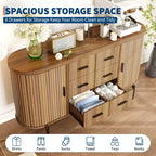 47 Cassettiera Credenza a Buffet Moderna di Metà Secolo in Finto Marmo, Consolle Contenitore Scanalata con 3 Cassetti e Gambe in Metallo per Sala da Pranzo Soggiorno Ingresso