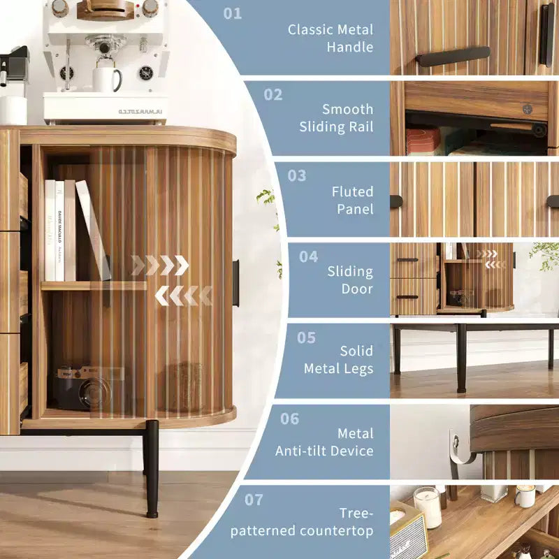 47 Cassettiera Credenza a Buffet Moderna di Metà Secolo in Finto Marmo, Consolle Contenitore Scanalata con 3 Cassetti e Gambe in Metallo per Sala da Pranzo Soggiorno Ingresso