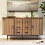 47 Cassettiera Credenza a Buffet Moderna di Metà Secolo in Finto Marmo, Consolle Contenitore Scanalata con 3 Cassetti e Gambe in Metallo per Sala da Pranzo Soggiorno Ingresso