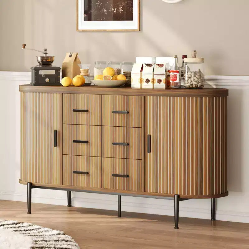 47 Cassettiera Credenza a Buffet Moderna di Metà Secolo in Finto Marmo, Consolle Contenitore Scanalata con 3 Cassetti e Gambe in Metallo per Sala da Pranzo Soggiorno Ingresso