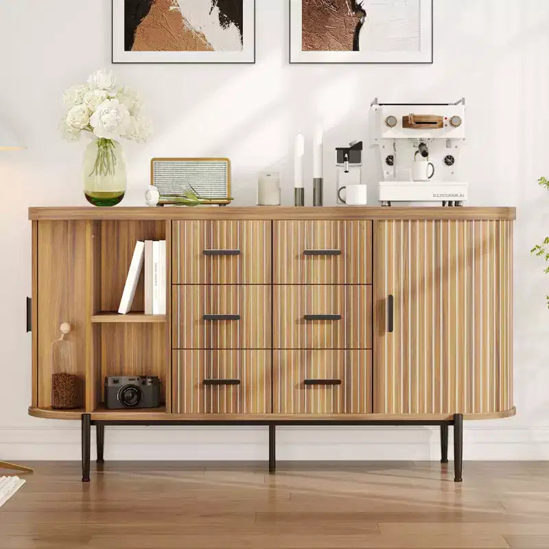 47 Cassettiera Credenza a Buffet Moderna di Metà Secolo in Finto Marmo, Consolle Contenitore Scanalata con 3 Cassetti e Gambe in Metallo per Sala da Pranzo Soggiorno Ingresso