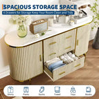 47 Cassettiera Credenza a Buffet Moderna di Metà Secolo in Finto Marmo, Consolle Contenitore Scanalata con 3 Cassetti e Gambe in Metallo per Sala da Pranzo Soggiorno Ingresso