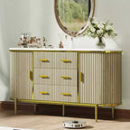 47 Cassettiera Credenza a Buffet Moderna di Metà Secolo in Finto Marmo, Consolle Contenitore Scanalata con 3 Cassetti e Gambe in Metallo per Sala da Pranzo Soggiorno Ingresso