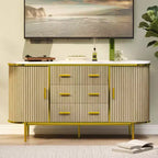 47 Cassettiera Credenza a Buffet Moderna di Metà Secolo in Finto Marmo, Consolle Contenitore Scanalata con 3 Cassetti e Gambe in Metallo per Sala da Pranzo Soggiorno Ingresso