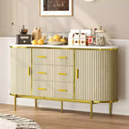 47 Cassettiera Credenza a Buffet Moderna di Metà Secolo in Finto Marmo, Consolle Contenitore Scanalata con 3 Cassetti e Gambe in Metallo per Sala da Pranzo Soggiorno Ingresso