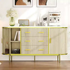 47 Cassettiera Credenza a Buffet Moderna di Metà Secolo in Finto Marmo, Consolle Contenitore Scanalata con 3 Cassetti e Gambe in Metallo per Sala da Pranzo Soggiorno Ingresso