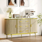 47 Cassettiera Credenza a Buffet Moderna di Metà Secolo in Finto Marmo, Consolle Contenitore Scanalata con 3 Cassetti e Gambe in Metallo per Sala da Pranzo Soggiorno Ingresso