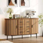 47 Faux Marble Mid-Century Modern Sideboard Buffet Cabinet, Fluted Storage Console with 3 Drawers & Metal Legs for Dining Room Living Room Entryway