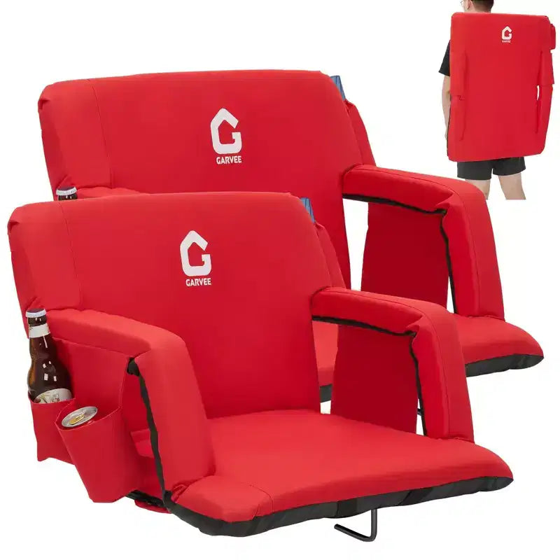 COZONY Set di 2 Sedili Reclinabili Portatili da Stadio con Schienale Imbottito e Braccioli Regolabili, Sedie Pieghevoli da Tribuna per Partite Sportive