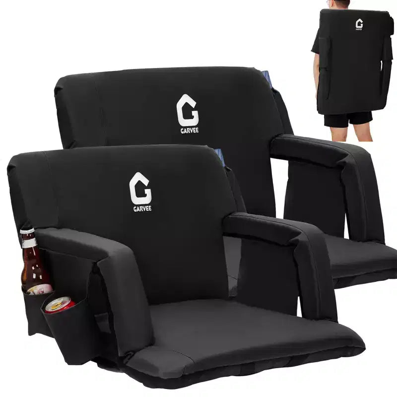 COZONY Set of 2 Portable Reclining Stadium Seats with Padded Backrest & Adjustable Armrests, Foldable Bleacher Seats for Sports Games