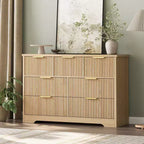 Cassettiera scanalata a 7 cassetti per camera da letto - Cassettiera in legno larga 120 cm con maniglie in metallo, organizer moderno e mobile TV con console multimediale