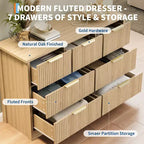 Cassettiera scanalata a 7 cassetti per camera da letto - Cassettiera in legno larga 120 cm con maniglie in metallo, organizer moderno e mobile TV con console multimediale