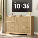 Cassettiera scanalata a 7 cassetti per camera da letto - Cassettiera in legno larga 120 cm con maniglie in metallo, organizer moderno e mobile TV con console multimediale