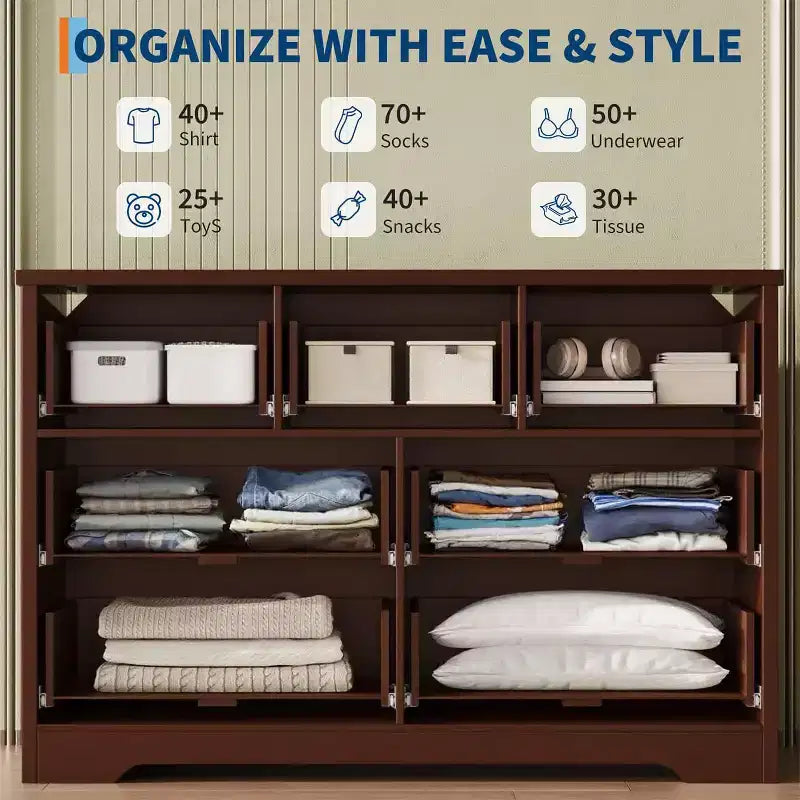 Cassettiera scanalata a 7 cassetti per camera da letto - Cassettiera in legno larga 120 cm con maniglie in metallo, organizer moderno e mobile TV con console multimediale