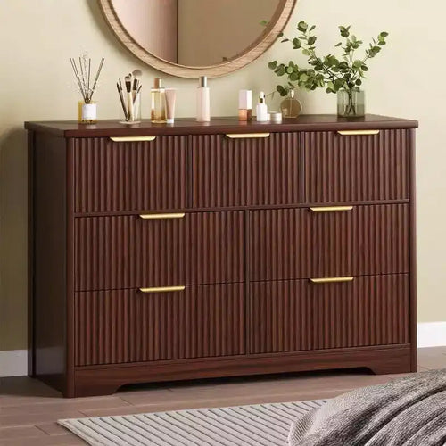 7 Drawer Fluted Dresser for Bedroom - 47.24 Inch Wide Wooden Chest with Metal Handles, Modern Storage Organizer & Media Console TV Stand
