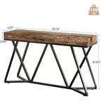 Lantine, Tavolo Consolle da 55 Pollici per Ingresso, Tavolo da Divano Industriale in Legno con Base Geometrica in Metallo per Soggiorno, Ingresso, Corridoio, Marrone Rustico
