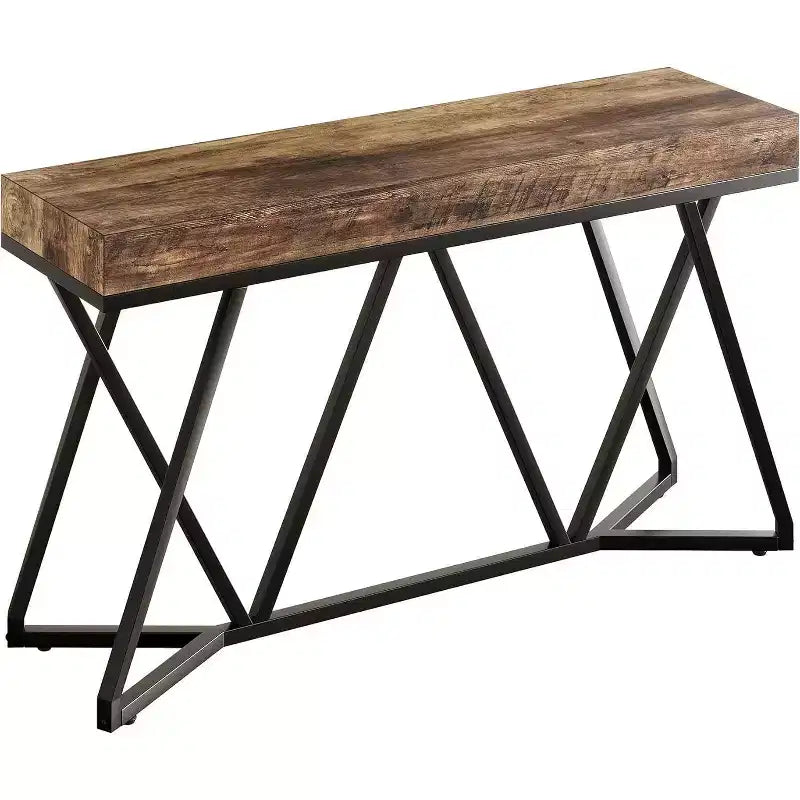 Lantine, Tavolo Consolle da 55 Pollici per Ingresso, Tavolo da Divano Industriale in Legno con Base Geometrica in Metallo per Soggiorno, Ingresso, Corridoio, Marrone Rustico