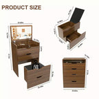 JVNOXK Toeletta 3 in 1 da 58,4 cm con Specchio Illuminato e Sgabello, Design con Ribalta, Adatta per Camera da Letto o Bagno, Capacità di Archiviazione, Finitura Noce