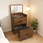 JVNOXK Toeletta 3 in 1 da 58,4 cm con Specchio Illuminato e Sgabello, Design con Ribalta, Adatta per Camera da Letto o Bagno, Capacità di Archiviazione, Finitura Noce
