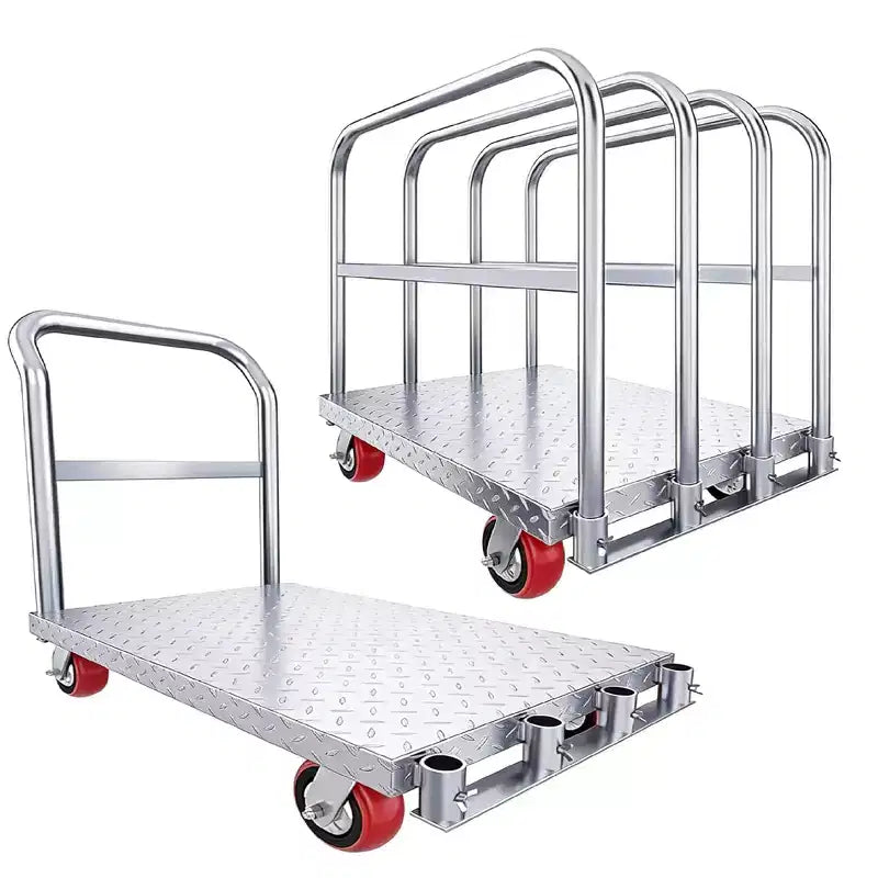 2-in-1 Platform Truck, 2500 LBS Heavy Duty Steel Panel Dolly, 36 x 24 Inch Panel Truck Cart with 4 Handrails & Rubber Swivel Casters