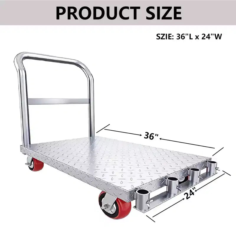 Carrello a piattaforma 2 in 1, carrello portapannelli in acciaio resistente da 2500 LBS, carrello a piattaforma da 36 x 24 pollici con 4 corrimano e ruote girevoli in gomma