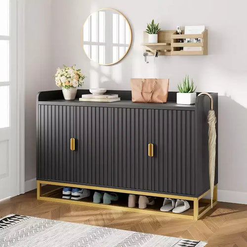 47.2 in Fluted Sideboard with Storage Cabinet, Modern Kitchen Sideboard with Adjustable Shelves, Media Console Buffet Cabinet with Doors