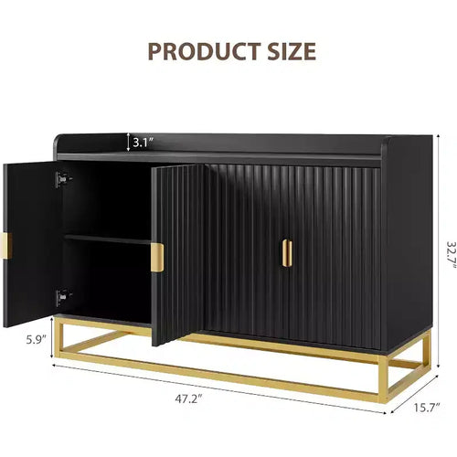 Credenza a scanalature da 47,2 pollici con mobiletto contenitore, credenza da cucina moderna con ripiani regolabili, mobiletto buffet console multimediale con ante