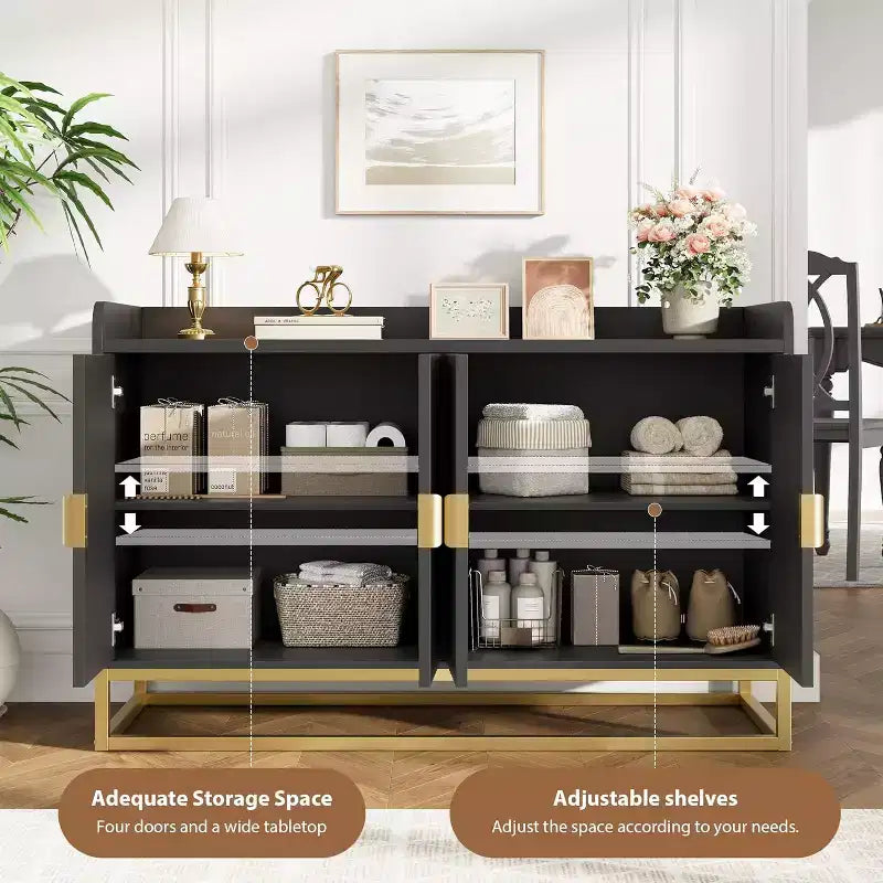 Credenza a scanalature da 47,2 pollici con mobiletto contenitore, credenza da cucina moderna con ripiani regolabili, mobiletto buffet console multimediale con ante