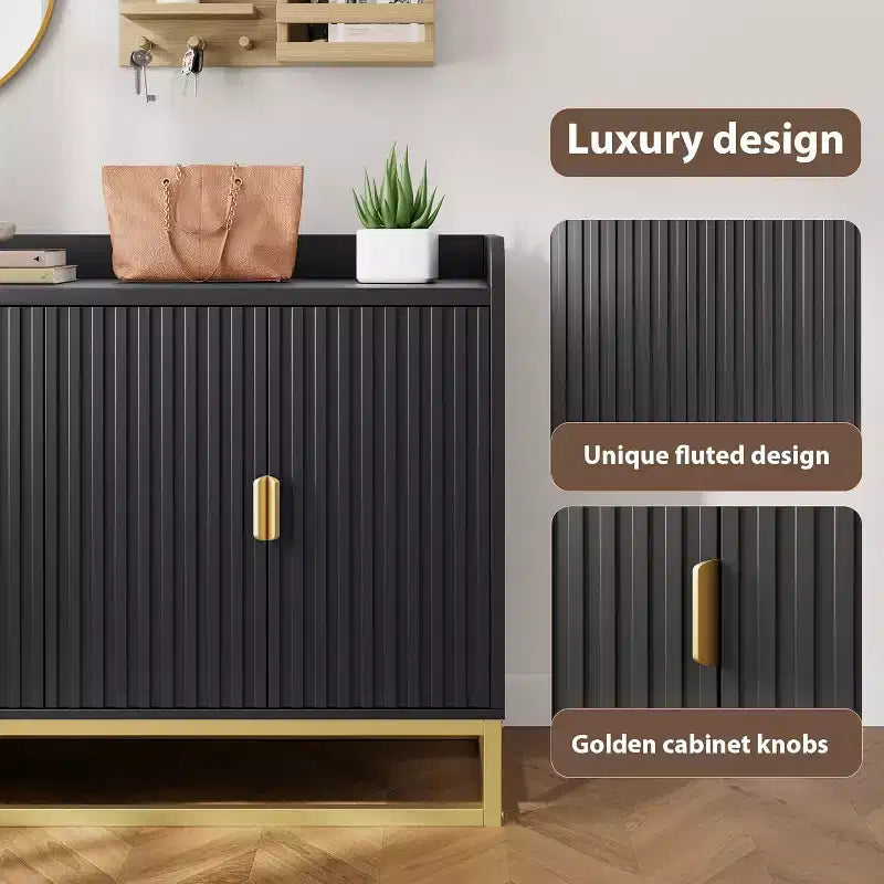 Credenza a scanalature da 47,2 pollici con mobiletto contenitore, credenza da cucina moderna con ripiani regolabili, mobiletto buffet console multimediale con ante