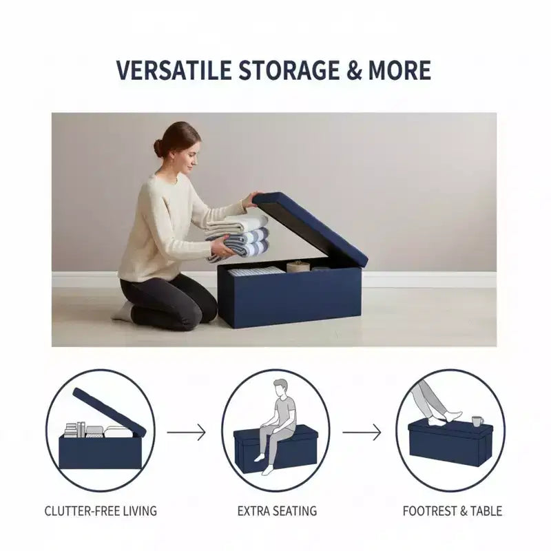 NAYSAYE 43 Pouf Contenitore Panca, Poggiapiedi Pieghevole Seduta Imbottita, Panca Lunga Porta Scarpe, Carico 300 kg per Soggiorno Ingresso Camera da Letto, 109*38*38 cm