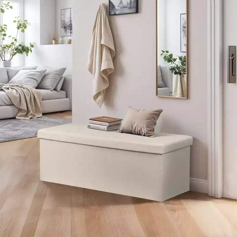 NAYSAYE 43 Pouf Contenitore Panca, Poggiapiedi Pieghevole Seduta Imbottita, Panca Lunga Porta Scarpe, Carico 300 kg per Soggiorno Ingresso Camera da Letto, 109*38*38 cm