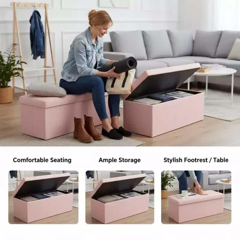 NAYSAYE 43 Pouf Contenitore Panca, Poggiapiedi Pieghevole Seduta Imbottita, Panca Lunga Porta Scarpe, Carico 300 kg per Soggiorno Ingresso Camera da Letto, 109*38*38 cm